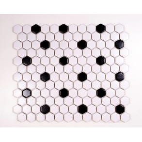 1X1 WHITE & BLACK HEXAGON MATTE PORCELAIN MOSAIC - porcelain tile